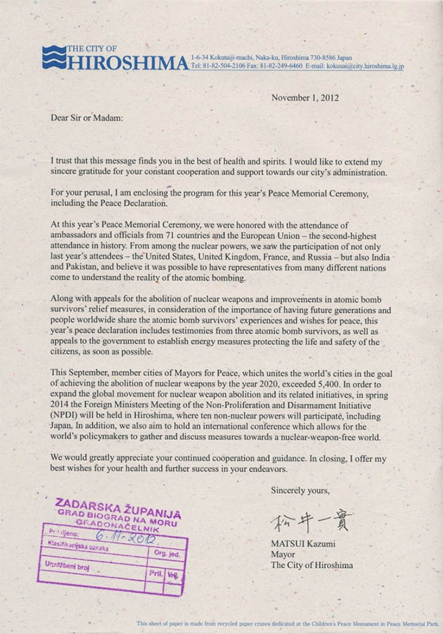 Zahvala iz Hiroshime