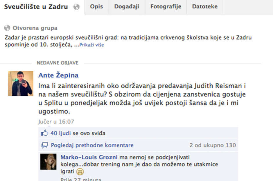 Poziv studentima za predavanje judith Reisman
