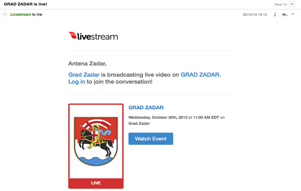 Kanal gradskog vijeća - email obavijest