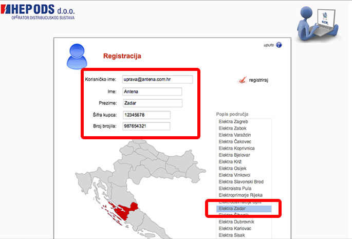Prijava struje - registracija - podaci