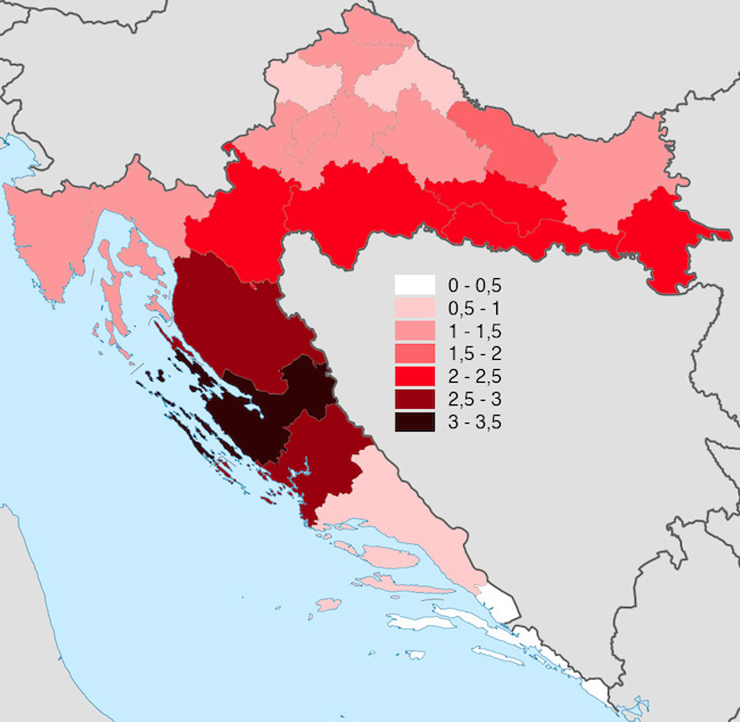 Hrvatska - mapa iseljavanja