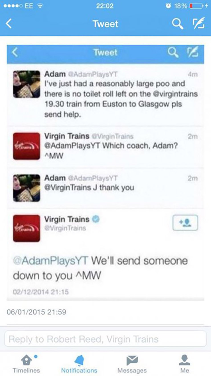 Nezgoda u WC-u, Twitter