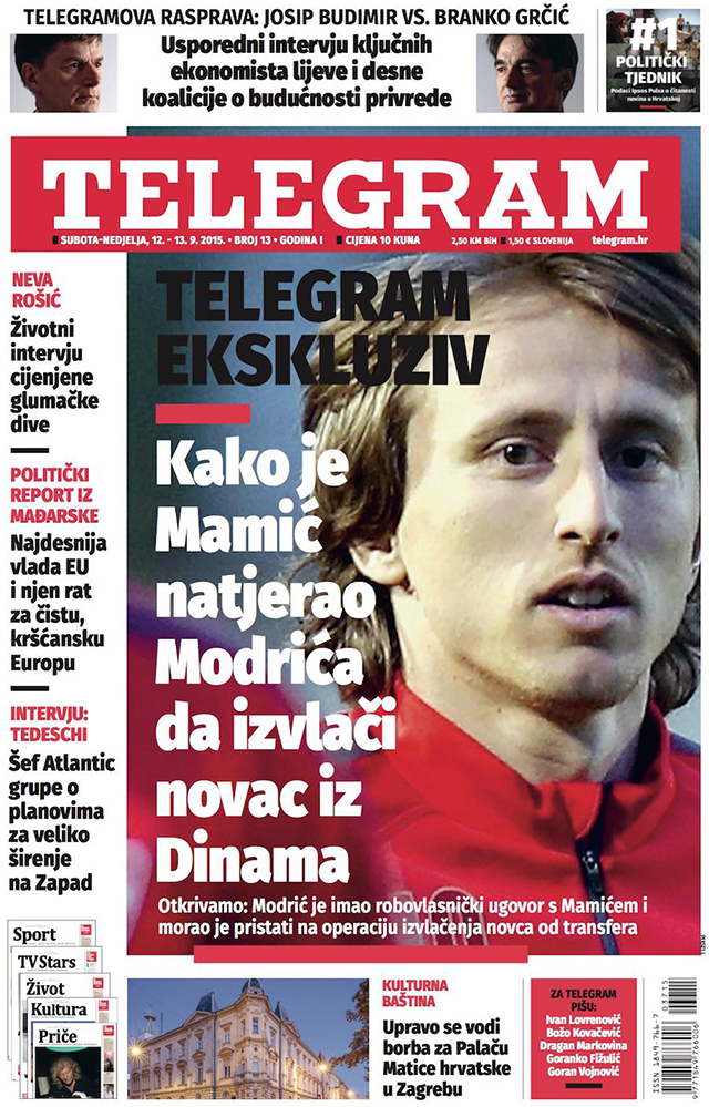Telegram - Luka Modrić na naslovnici