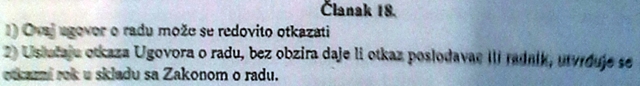 Dokoza ugovor o radu, uvjeti otkaza