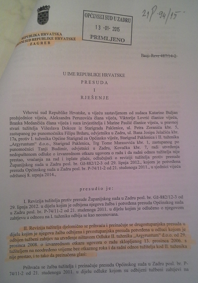 Presuda Vrhovnog suda Dokoza