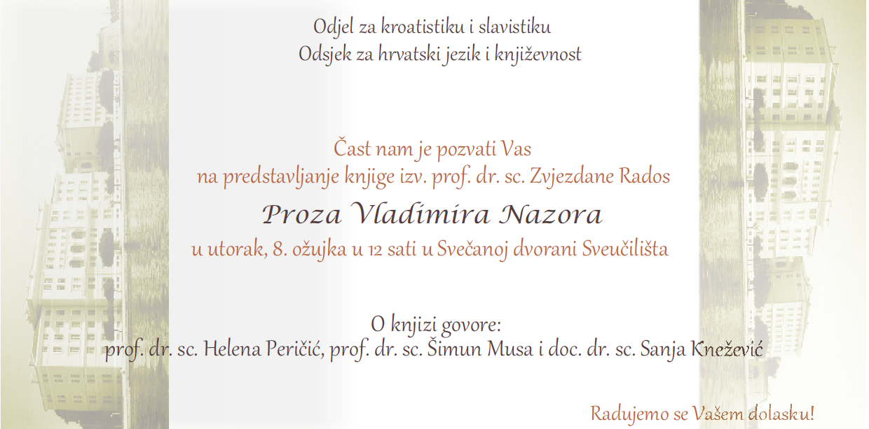 Predstavljanje knjige Proza Vladimira Nazora - pozivnica