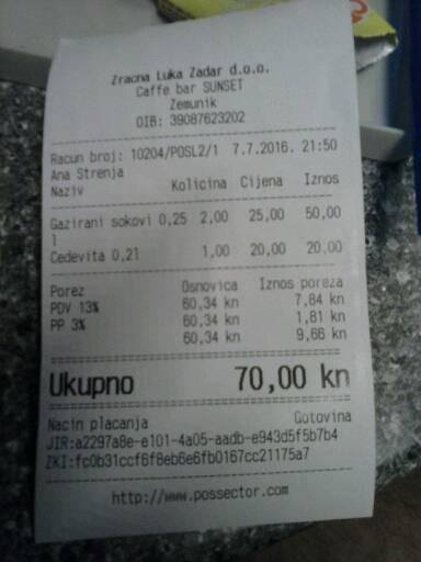 Račun Zračna luka Sunset