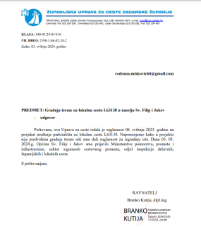 županijska uprava za ceste odgovor za bibinje